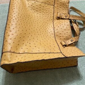 Merona Genuine Ostrich Leather Tote Bag Yellow Mustard Shoulder Bag